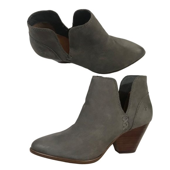 NEW FRYE REINA CUT OUT BOOTIE WOMENS 6 ANKLE BOOT GRAY LEATHER POINTED TOE HEEL - Picture 1 of 11
